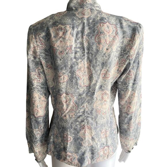 Vintage Silk Top by Classiques 100% Silk Double Breasted Pink Gray Size 4 - Picture 8 of 9